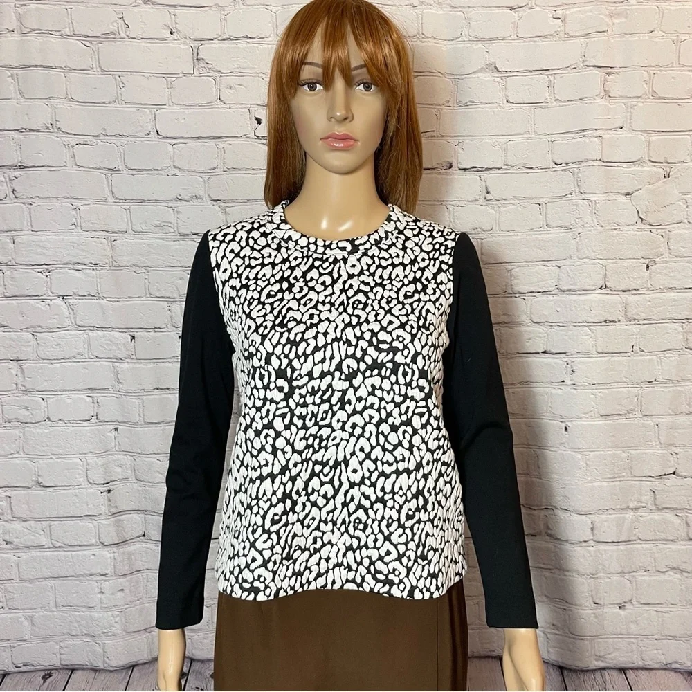 Kate Spade Black Leopard Print To Be Darling Long Sleeve Top Size XS